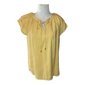 Ann Taylor  Yellow Ruffle Flutter Sleeves Blouse Top Size Medium NWT